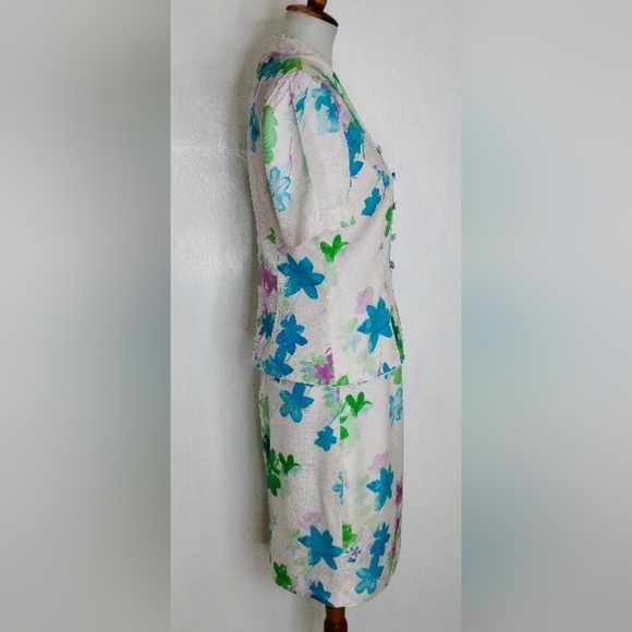 VINTAGE ADRIANA PAPELL FLORAL SILK ENSEMBLE - Picture 4 of 14
